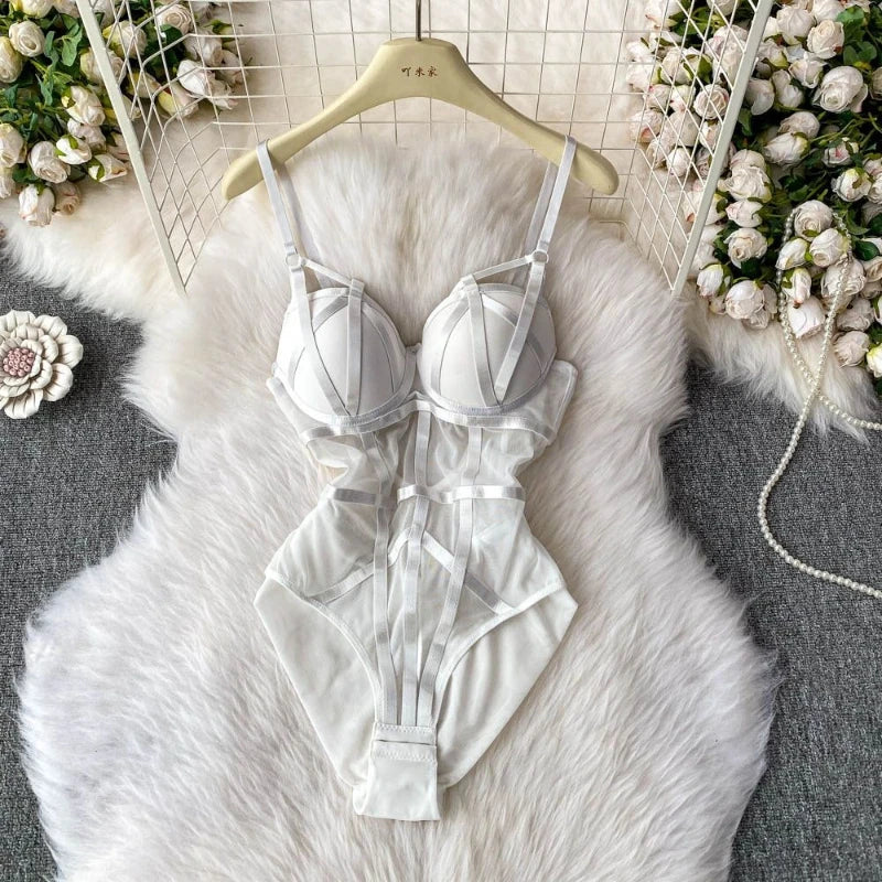 Sexy spicy girl with chest cushion jumpsuit women's summer new see through mesh slimming sexy niche design camisole vest