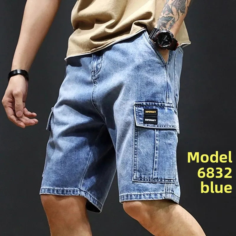 Summer Thin Multi-pocket Denim Shorts Men's Tooling Multi-pocket Loose Large-size Jorts Cargo Men's Clothing Pant for Man