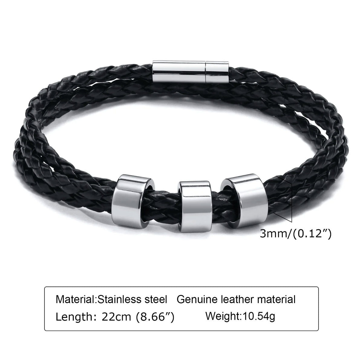 Custom 1-7 Names Multi Layer Leather Bracelet for Men,Stainless Steel Beads Handmade Braided Wristband,Gift for Father Dad