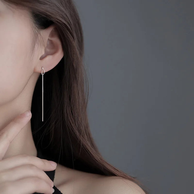 VENTFILLE Silver Drop Earrings for Women Long Tassel Box Chain Earrings Sweet Jewelry Dropshipping