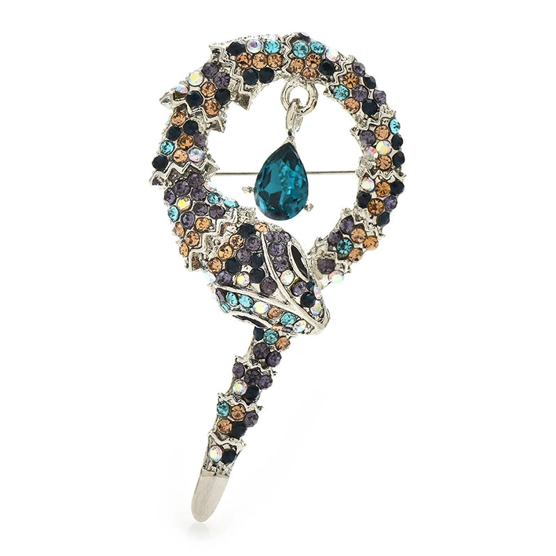 PENDRA Serpentine 5-Color Rhinestone Snake Brooch