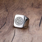 Men Viking Vegvisir Pirate Signet Ring, Free Custom Personalized Stainless Steel Finger Bands Ring for Boys, Amulet Jewelry Gift