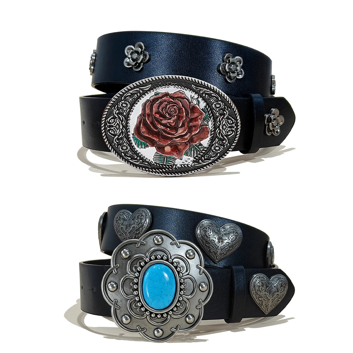 Vintage Carved Gemstone Buckle Floral Rivet Waist Belt For Ladies Daily Wear Y2k Punk Belt Sweet Cool Hot Girl Jeans Waistband