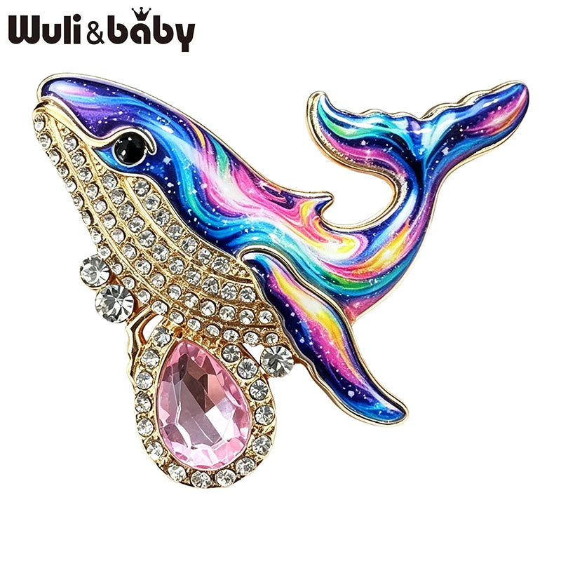 PENDRA Ocean Whale Crystal Animal Brooch