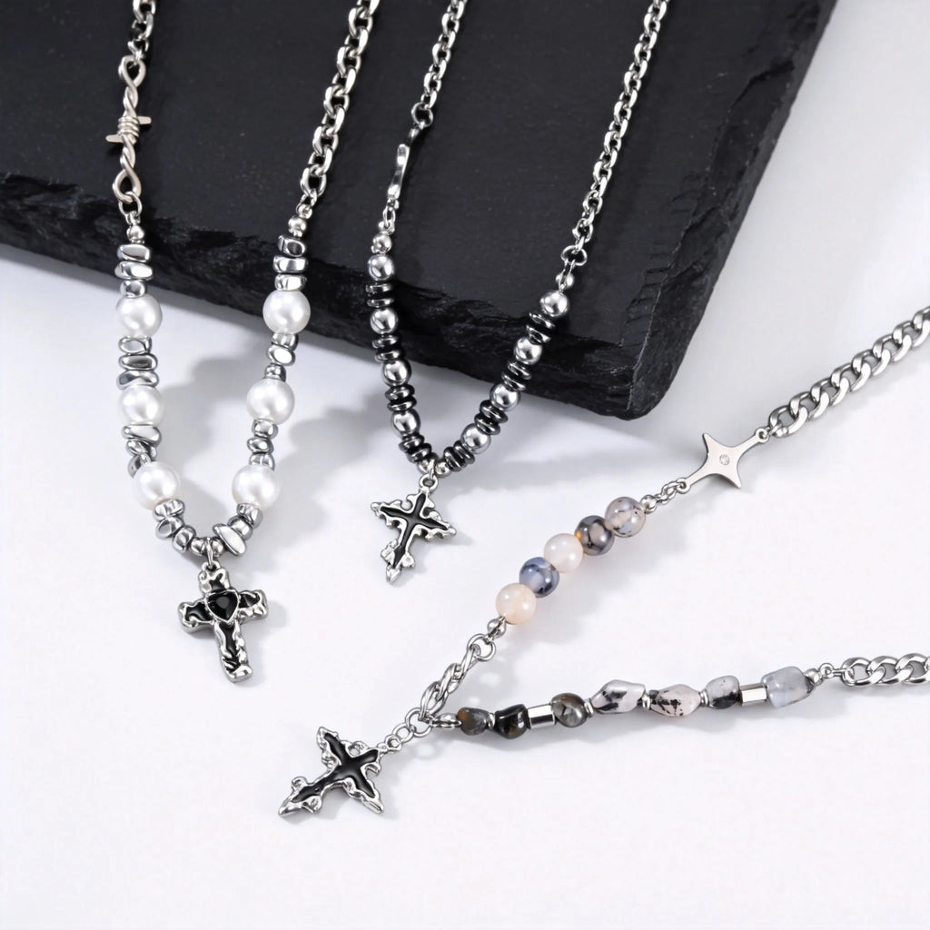 PENDRA Cross Pearl Beaded Necklace