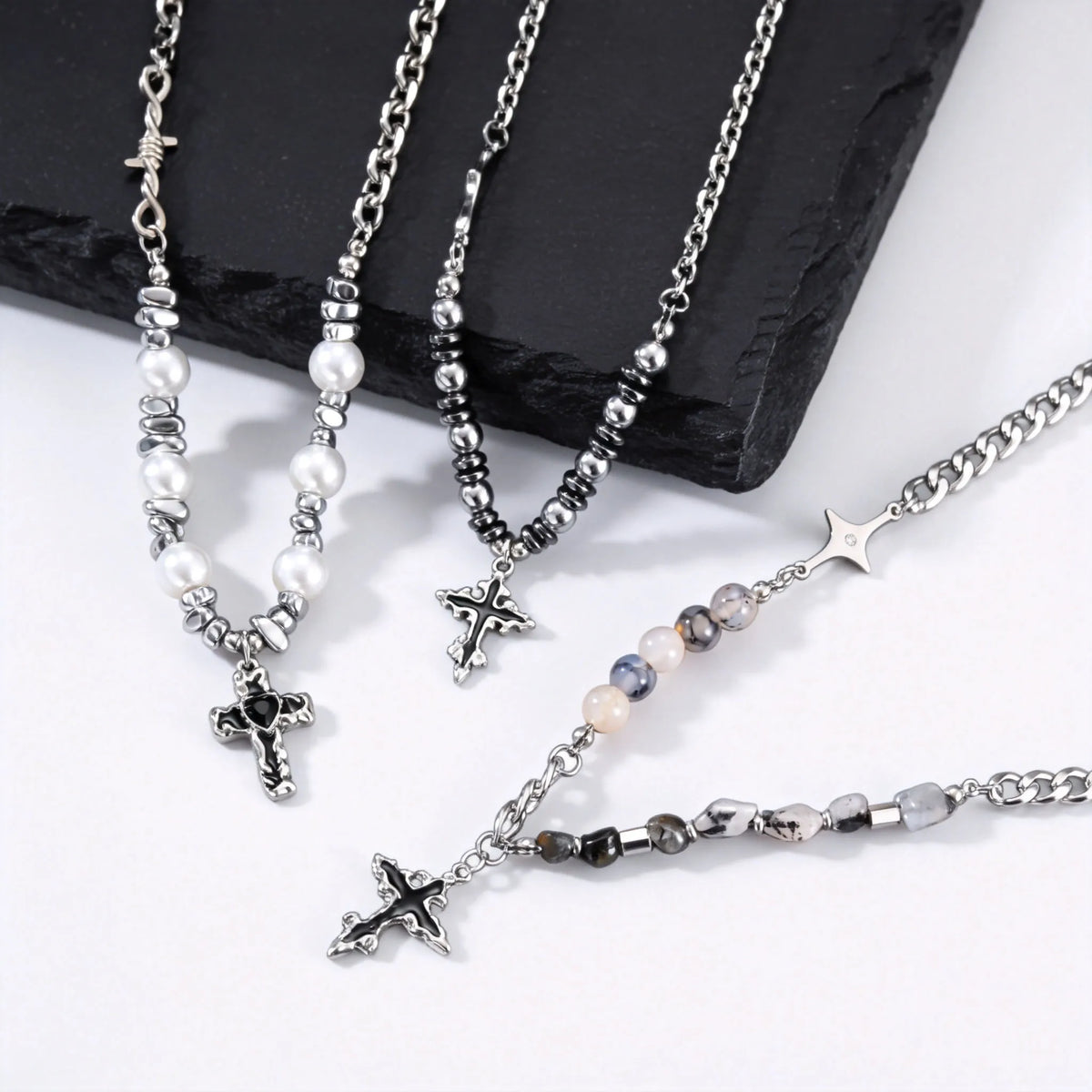 PENDRA Cross Pearl Beaded Necklace