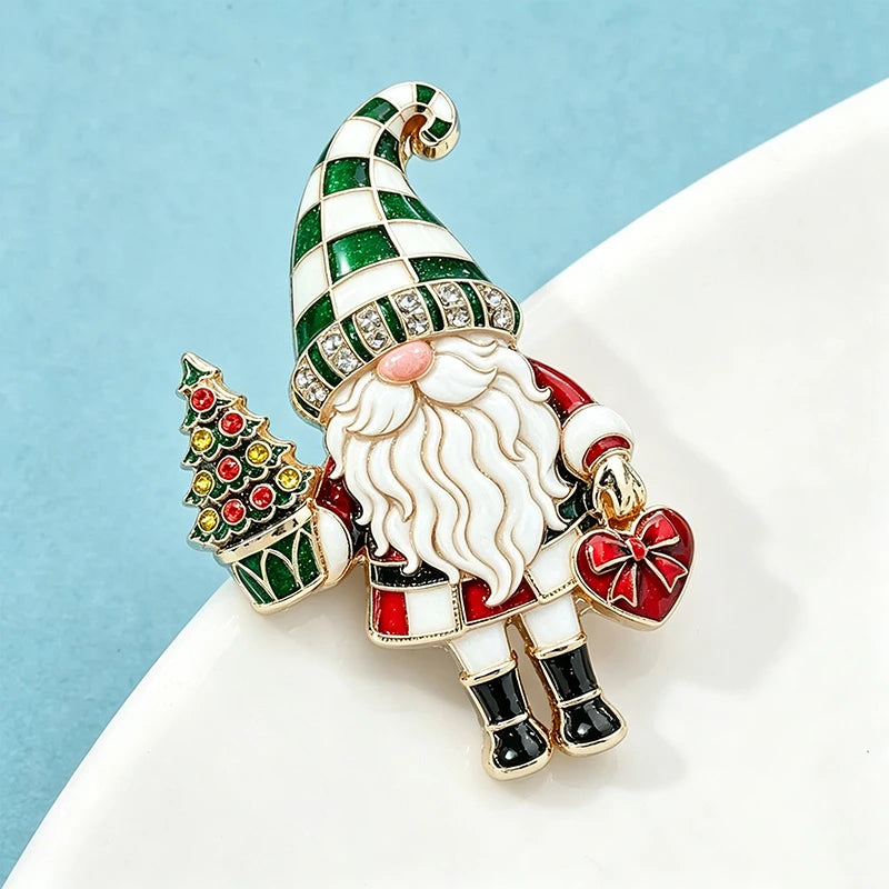Wuli&baby Enamel Christmas Father Brooches For Women Unisex Taking Gifts Christmas Tree Santa Claus Dwarf Party Brooch Pins