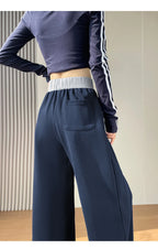 American style sports pants women in autumn and winter 2025 new style thick drawstring color blocking wide leg pants