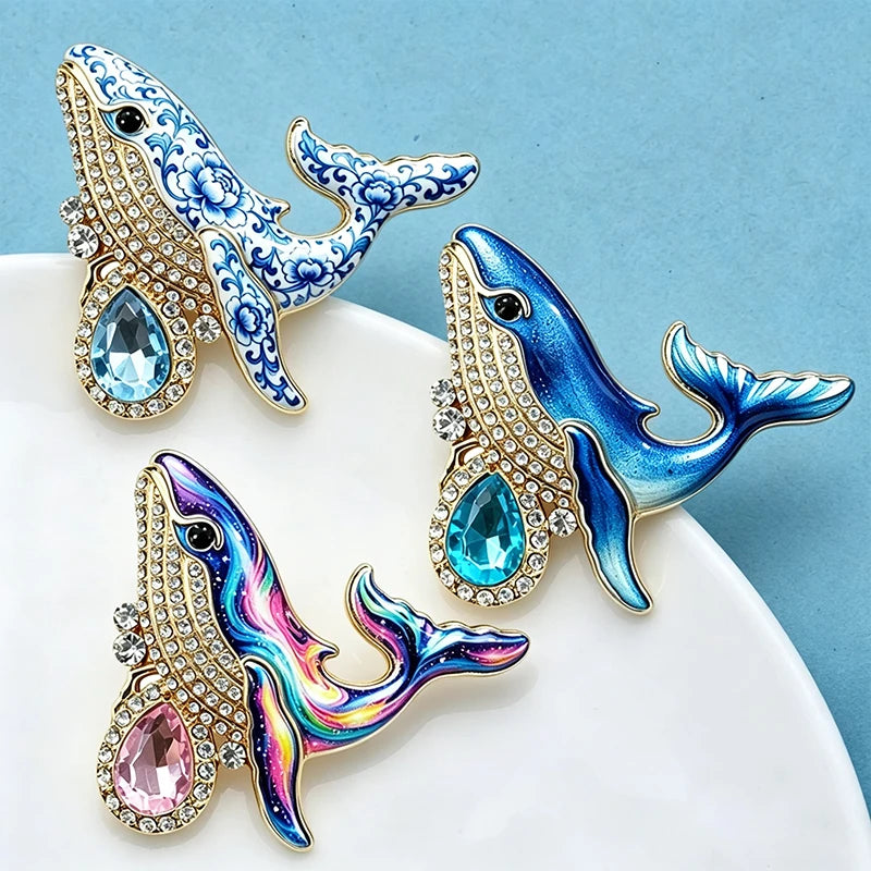 PENDRA Ocean Whale Crystal Animal Brooch