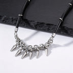 Rock Punk Rivet Leather Necklace for Men,Stainless Steel Tassel Chain Choker,Street Rapper Biker Jewelry Gift