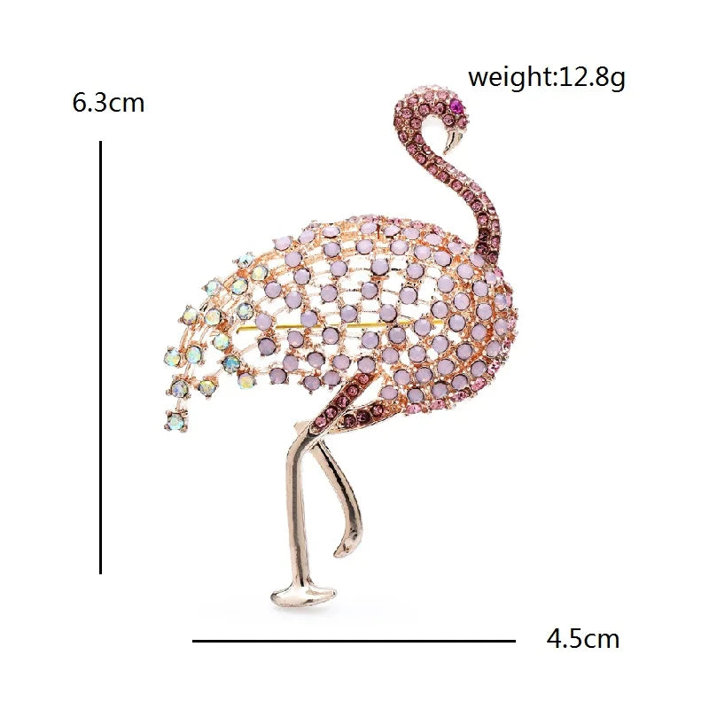 PENDRA Rosy Ostrich Rhinestone Bird Brooch