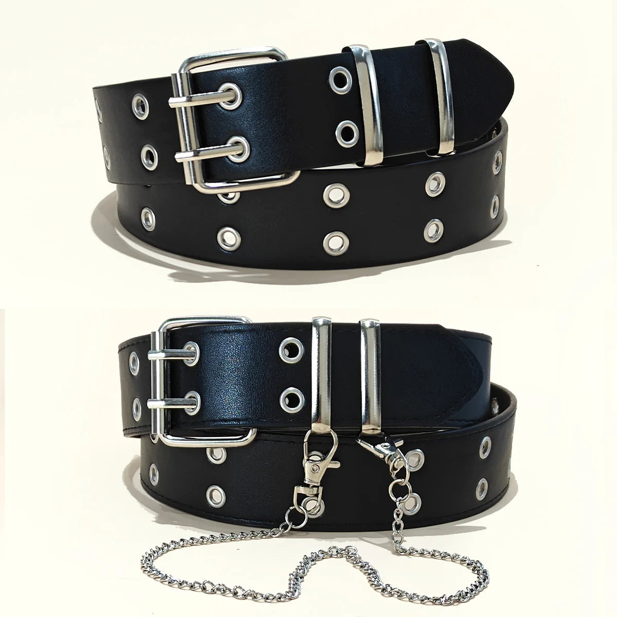 Star Eye Rivet Belt Gothic Style Double Pin Buckle Man/woman Fashion Casual Punk Style Pu Leather Waistband for Jeans Y2K Belt