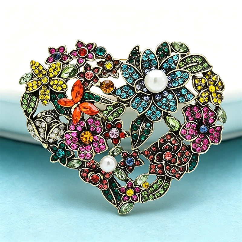 PENDRA Amoria Flower Heart Brooch
