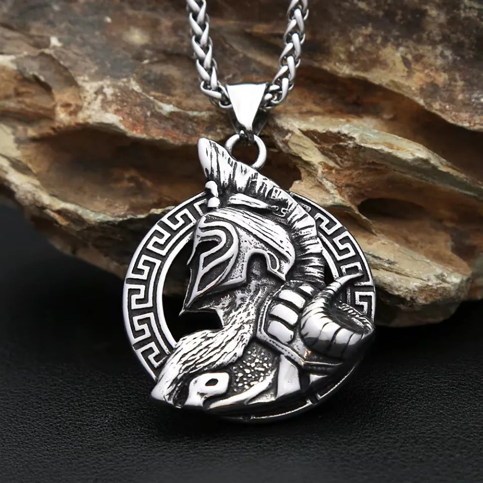 PENDRA Sparta Warrior Vintage Stainless Steel Pendant Necklace