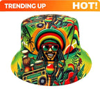 PENDRA Hip-hop Jamaican Character Print Double-sided Bucket Lightweight Fisherman Bucket Hat