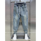 Spring Autumn New Kpop Loose Casual Men's Jeans Pants High-end Brand Loose Straight Pants Elastic Harlan Casual Trendy Dad Jeans