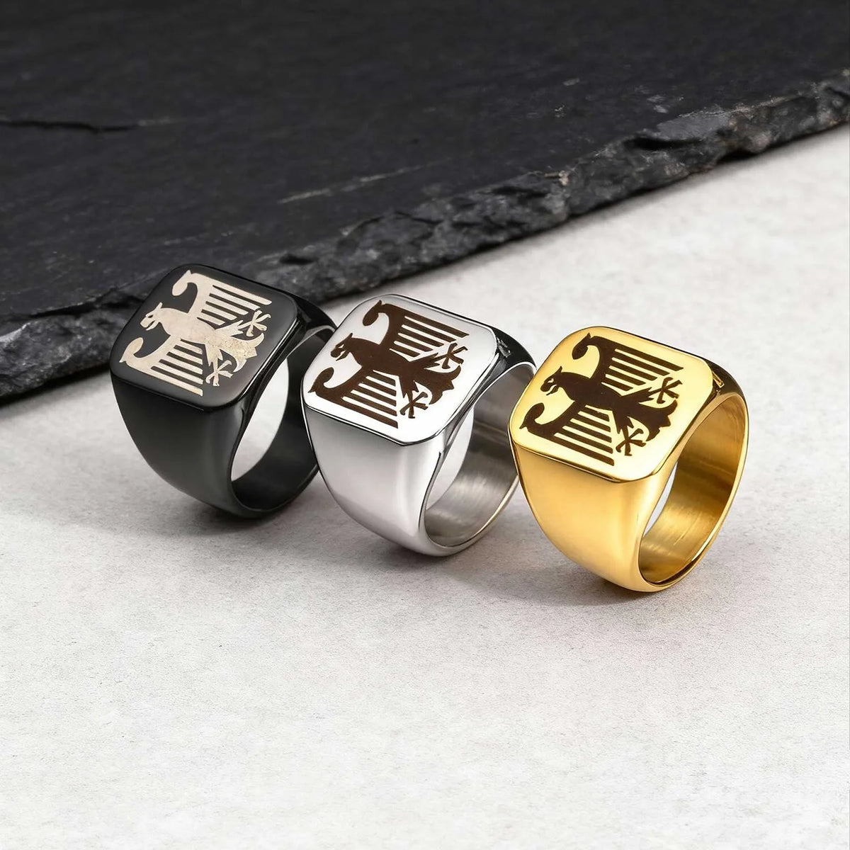 German Federal Eagle Signet Ring for Men,Stainless Steel Square Statement Ring,National Symbol Jewelry