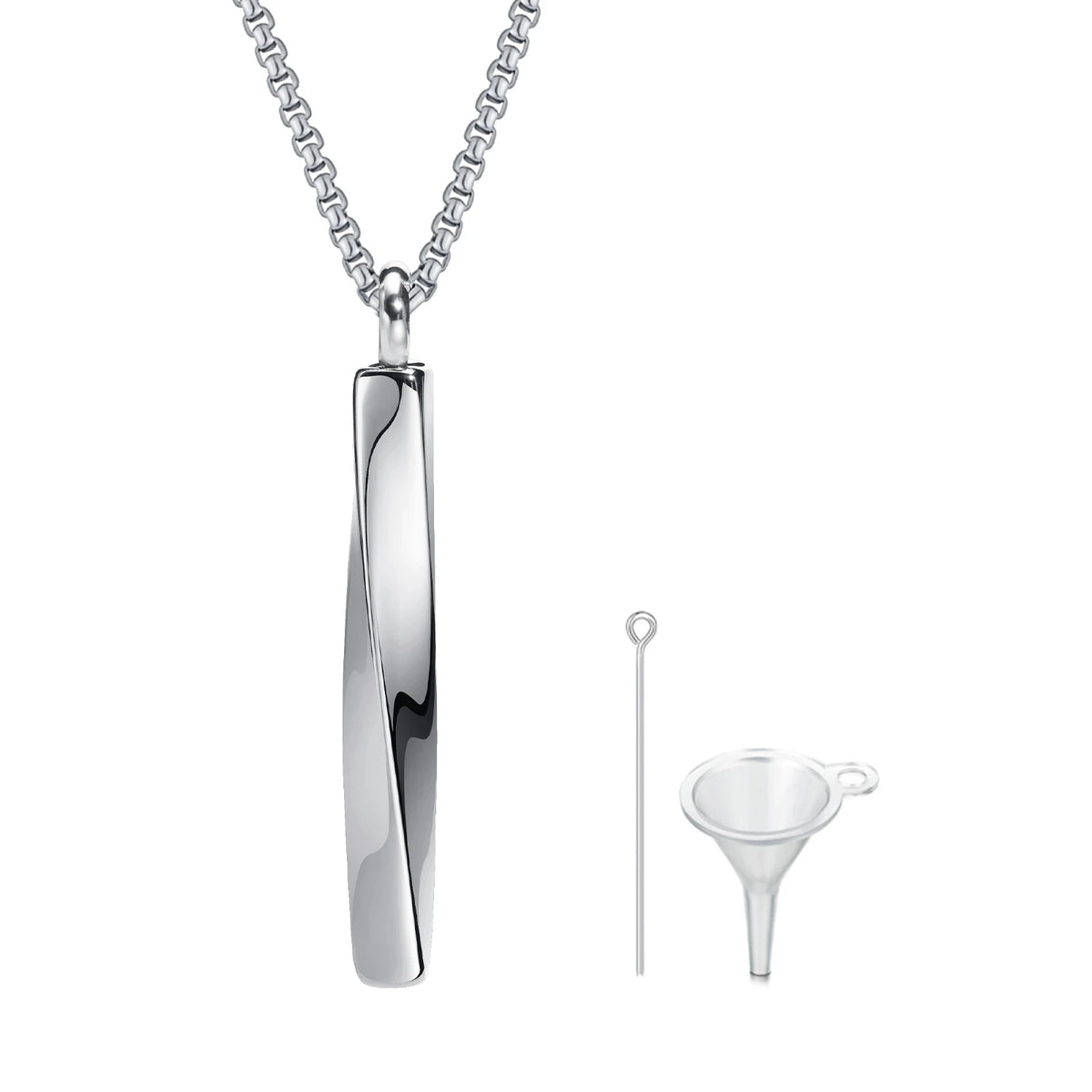 Ashes Urn Necklaces for Men,Waterproof Stainless Steel Mobius Vertical Bar Pendant Collar with Funnel,Memorial Keepsake Gift