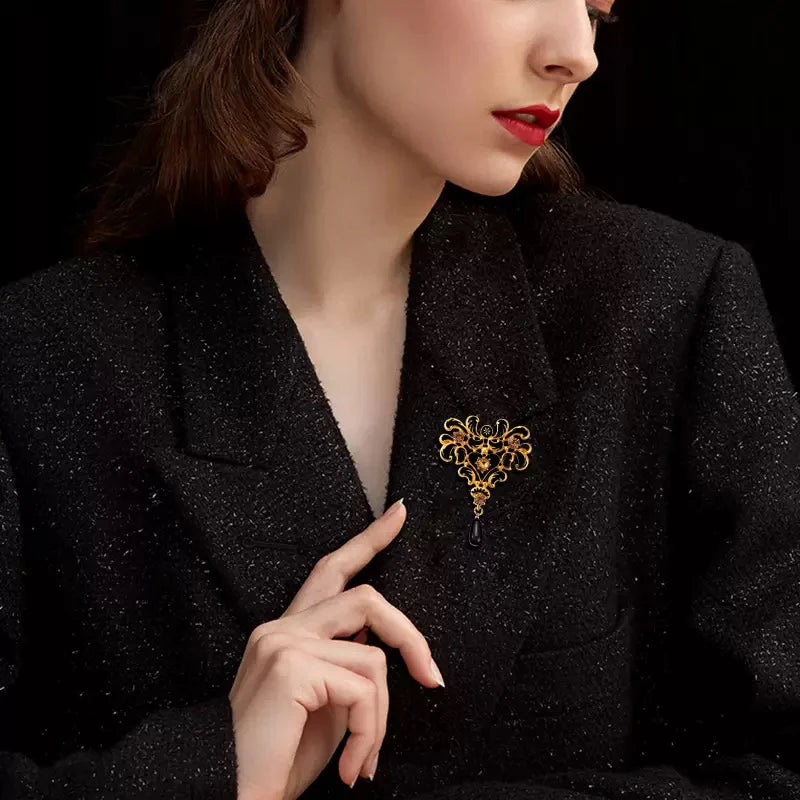 PENDRA Noirbloom Large Black Pendant Flower Brooch