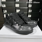 PENDRA Roman Black Leather Low-Top Jumbo-Lace Thick-Sole Platform Sneakers