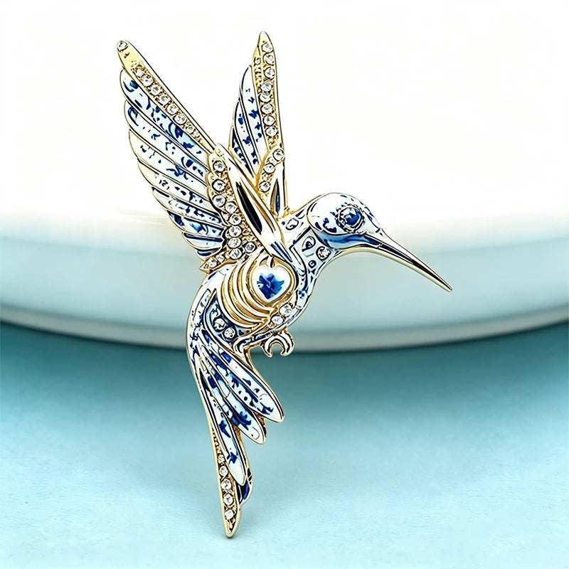 PENDRA Gemwing Rhinestone Hummingbird Brooch
