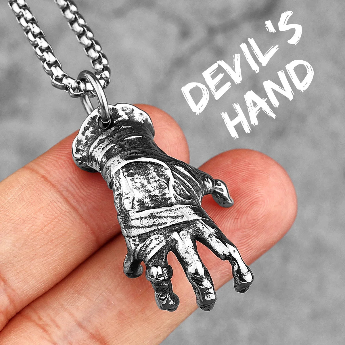 PENDRA Devil Hand Skull Steel Necklace