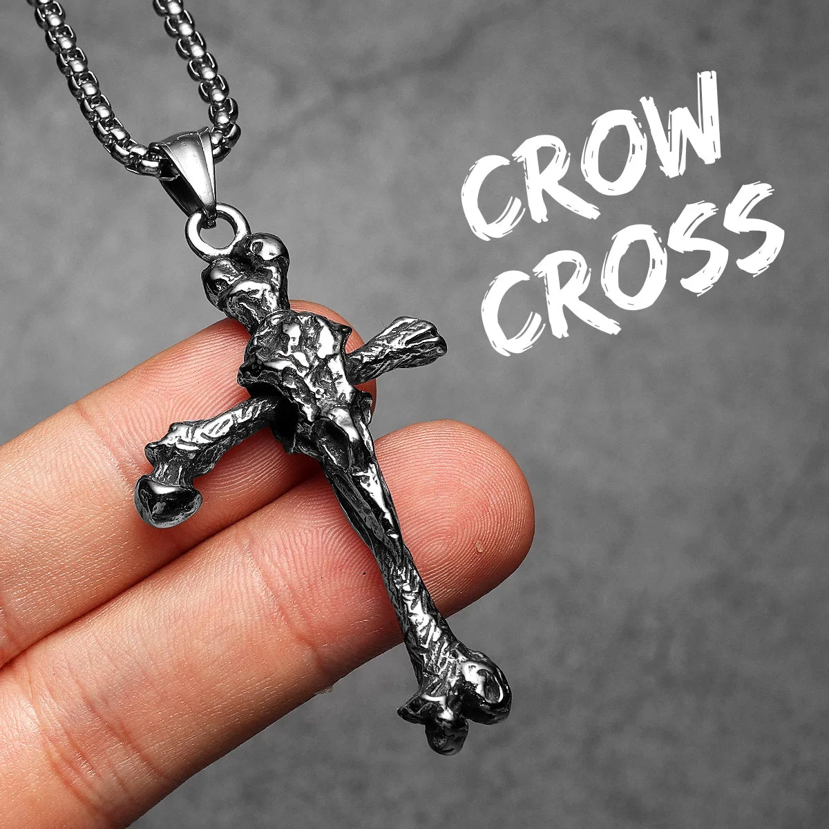 PENDRA Crow Bone Cross Steel Necklace