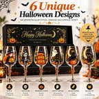 Spooky Halloween Wine Goblet with Sticker Design Witch Ghost Pumpkin Cat Decorative Stemmed Glass for Party Home Bar