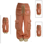 American style retro thick casual cargo pants women in winter new lamb wool loose fit fashion versatile wide leg pants