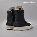 PENDRA Canvas Noir Black Canvas High-Top Zip Lace-Up Flat Ankle Boots