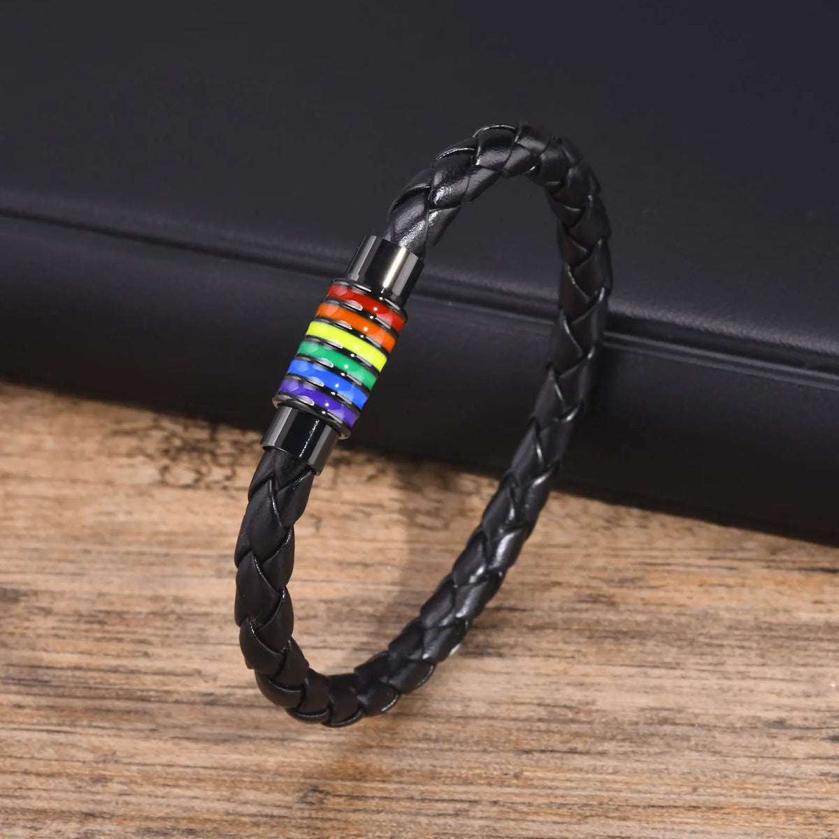 Mprainbow Magnetic Buckle Leather Bracelets for Men Boys,Rainbow LGBTQ Pride Bracelets,Handmade Jewelry Gift