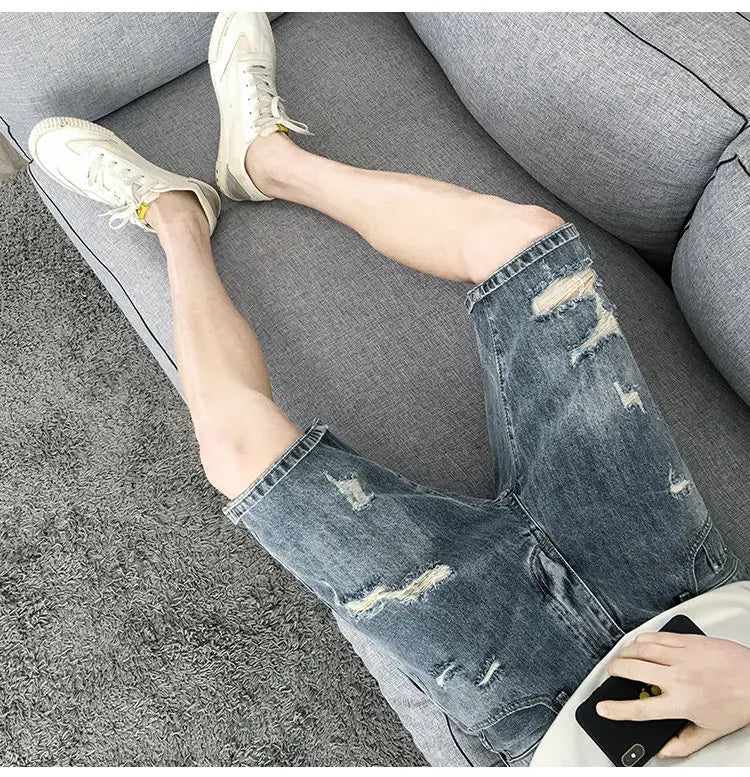 PENDRA Denim Washed Distressed Pants