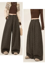 Lazy style floral print woolen suit pants women in winter new loose and versatile casual curved knife wide leg pants