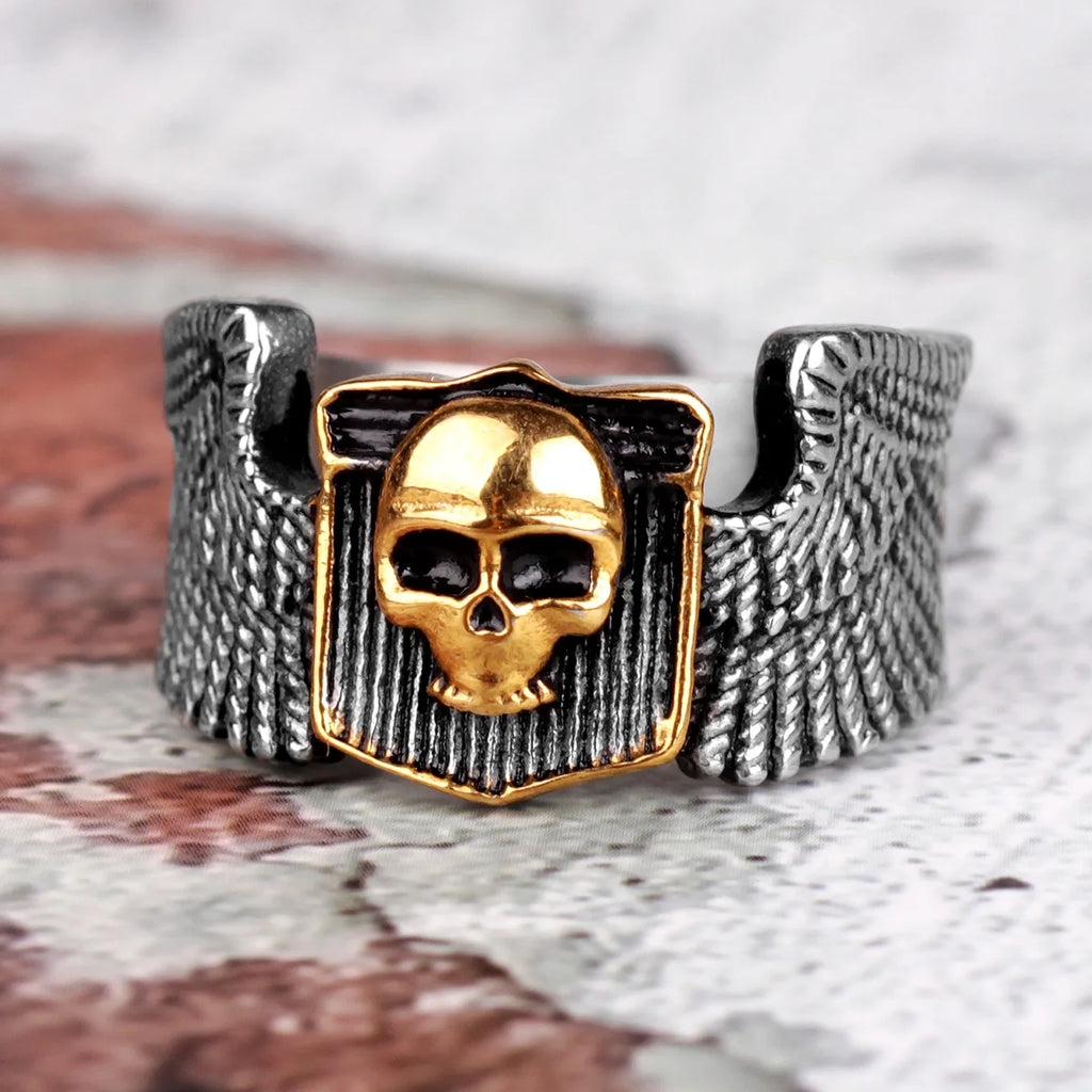 PENDRA Skull Wing Motorcycle Steel Ring