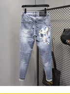 Spring and Autumn 2025 Elastic Slim Small Foot Jeans Men's Korean Trendy Versatile Luxury Clothing Trendy Graffiti Printed Pants