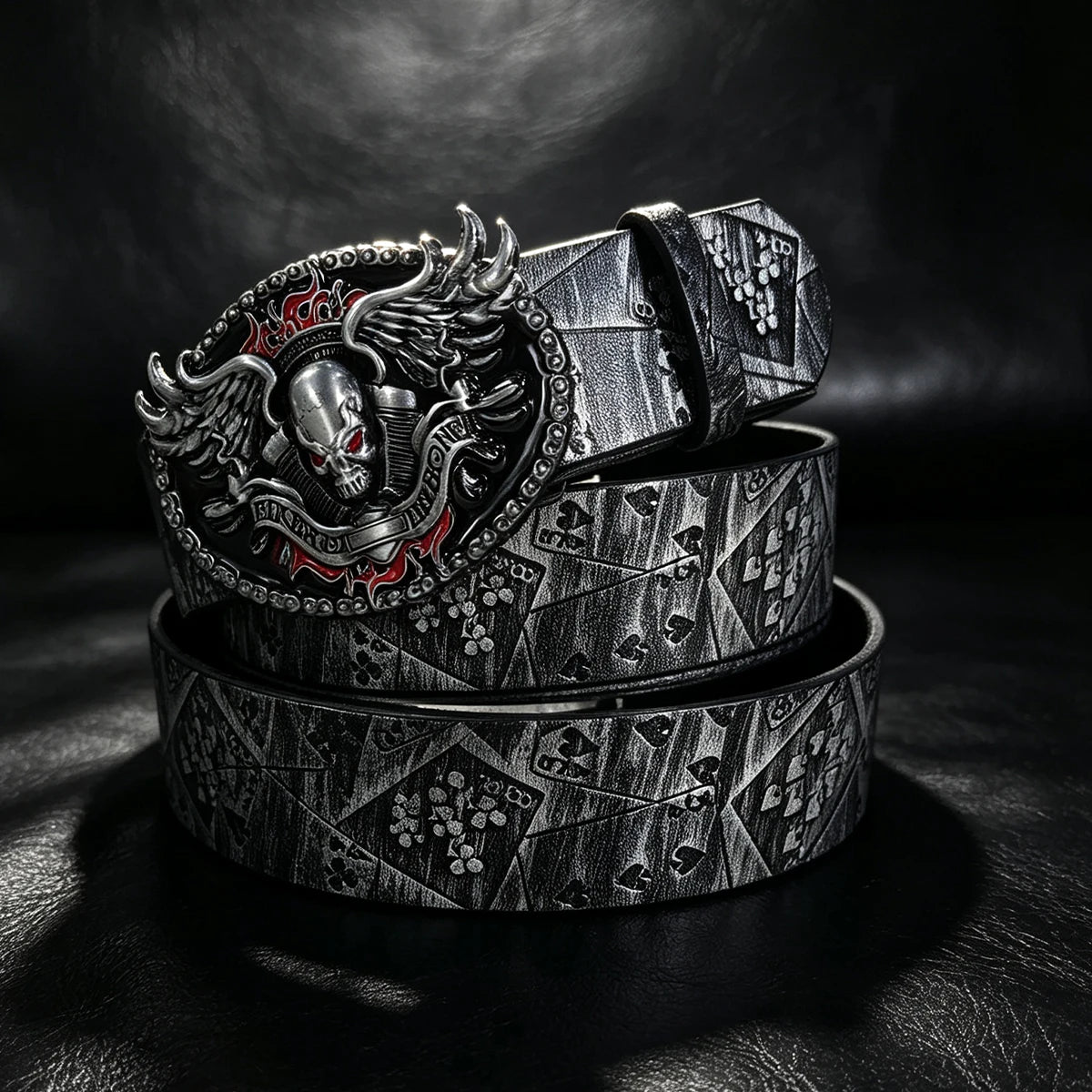 Silver Black Poker Belt For Men and Women Lucky Gamble Poker Metal Buckle Heavy Hip Hop Belt Punk Style Playing Card Street