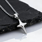 Simple Trendy Star Necklace for Men Boys,Silver Color Stainless Steel 4-Point Star Pendant,Hip Hop Minimalist Jewelry Gift