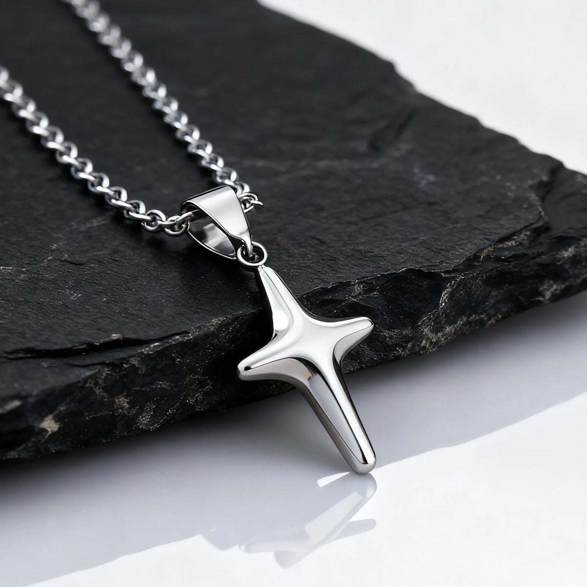 Simple Trendy Star Necklace for Men Boys,Silver Color Stainless Steel 4-Point Star Pendant,Hip Hop Minimalist Jewelry Gift