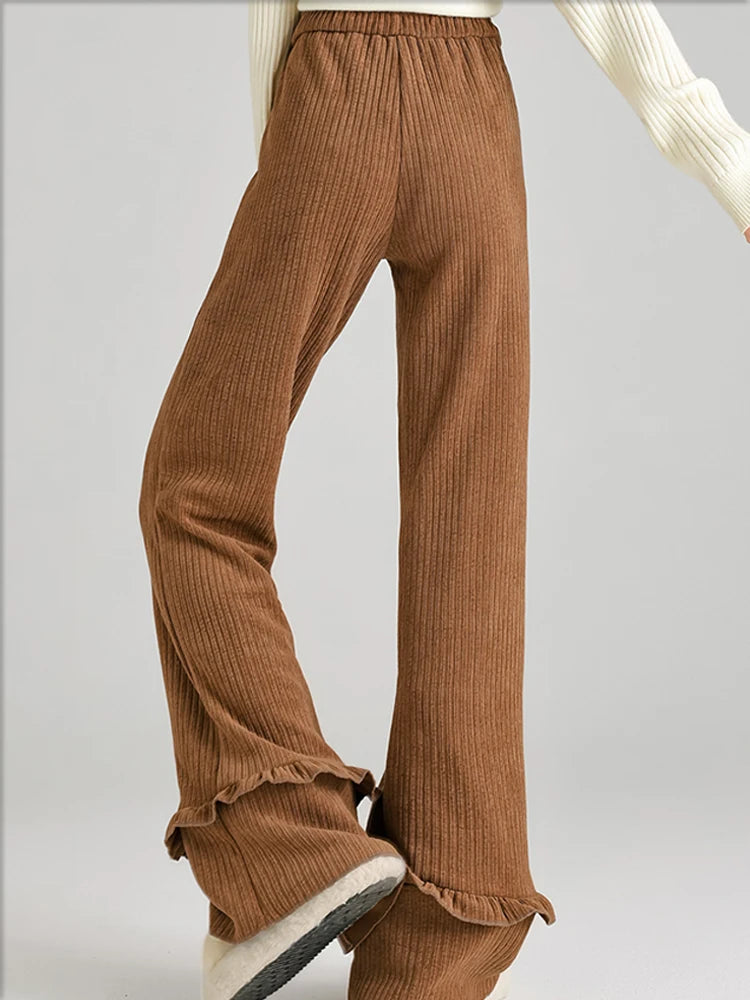 Solid corduroy micro flared pants women's winter wide leg casual high waisted narrow version straight leg sweatpants