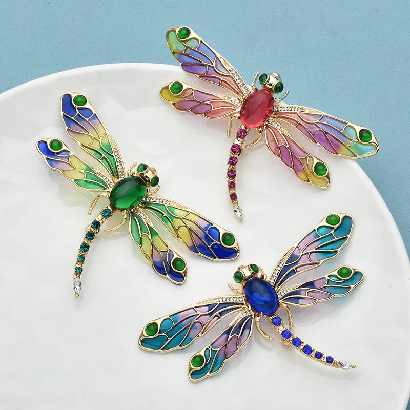 PENDRA Fluttergem 3-Color Enamel Dragonfly Brooch
