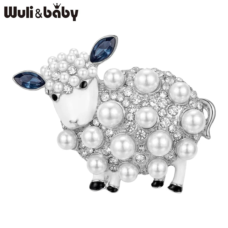 PENDRA Pearlbloom Rhinestone Sheep Brooch
