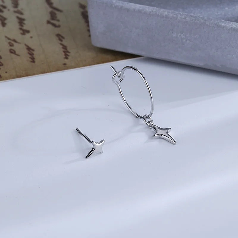 PENDRA Silver Stamp Asymmetrical Earrings