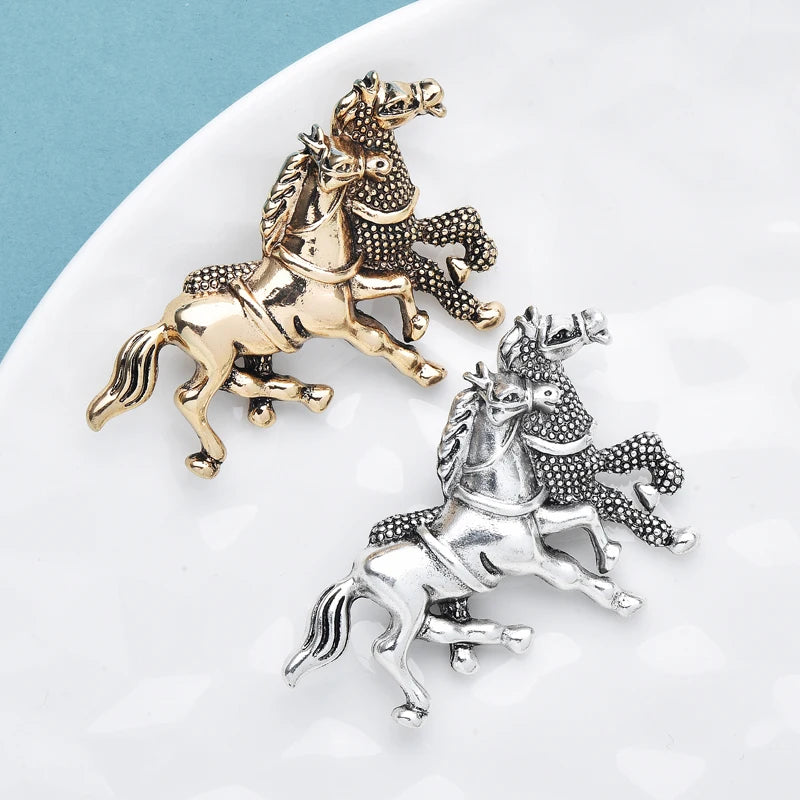 Wuli&baby Vintage Running Horses Brooches For Women Men 2-color Animal Party Casual Brooch Pins Gifts