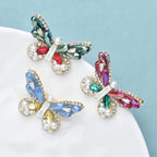 PENDRA Pearl 3 Colors Handmade Czech Rhinestone Butterfly Brooch