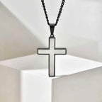 Simple Cross Necklace for Men, Stainless Steel Silver Black Color Cross Pendant Necklaces,Length 60CM 24Inch