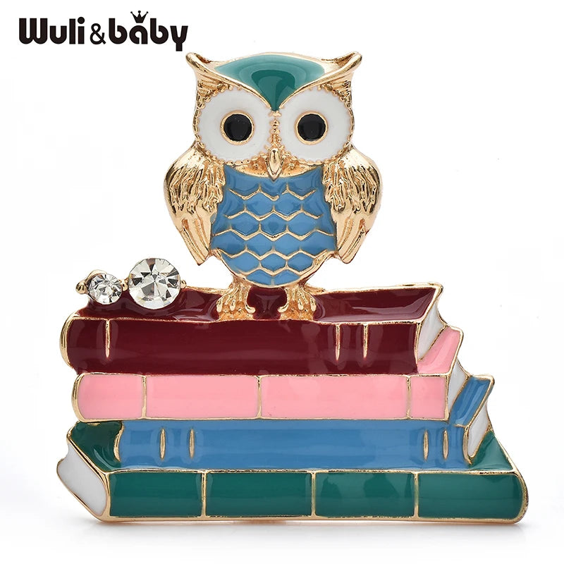 PENDRA Scholar Enamel Owl & Books Brooch