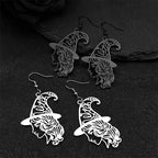 Witch Girl Hat Flower Drop Earring for Women Stainless Steel Black Silver Color Hollow Wicca Halloween Earrings Jewelry