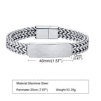 Free Customize ID Bracelets for Men, Waterproof 12mm Stainless Steel Double Layered Cuban Franco Foxtail Chain Wristband
