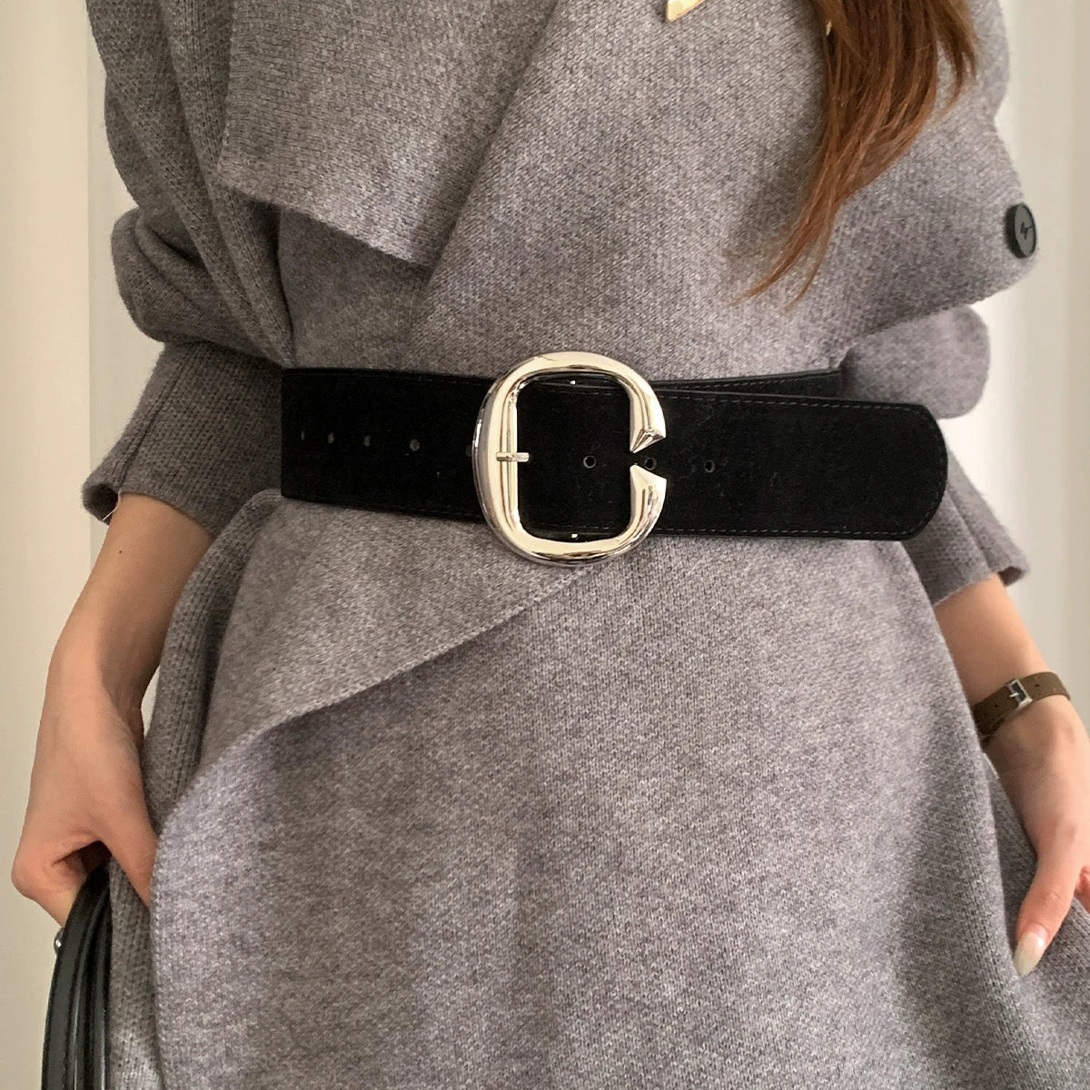 Retro Melange Velvet Wide Belt For Women High-End Luxury Accessory Corset Belt For Dress Coat Jeans Versatile Belt For Winter