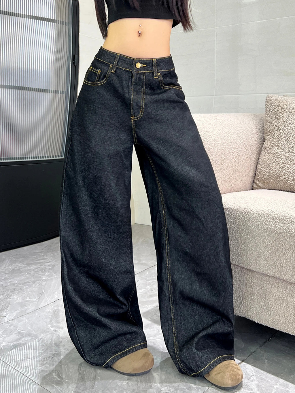 PENDRA Classic Black Loose Jeans